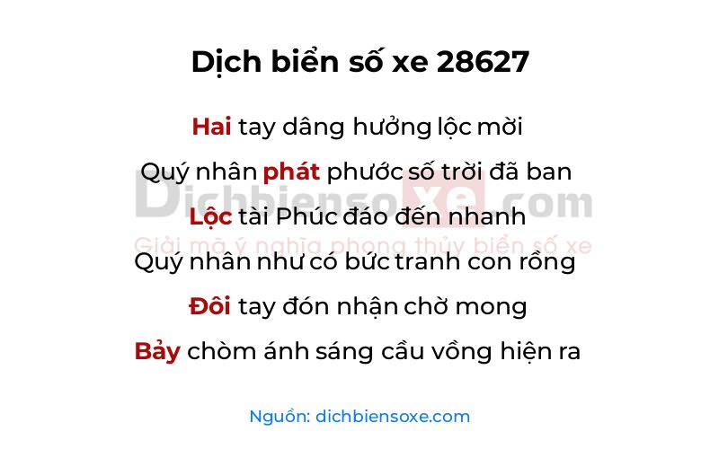 Dịch thơ biển số 28627