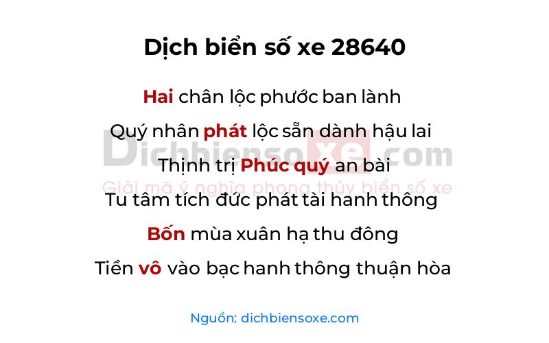 Dịch thơ biển số 28640