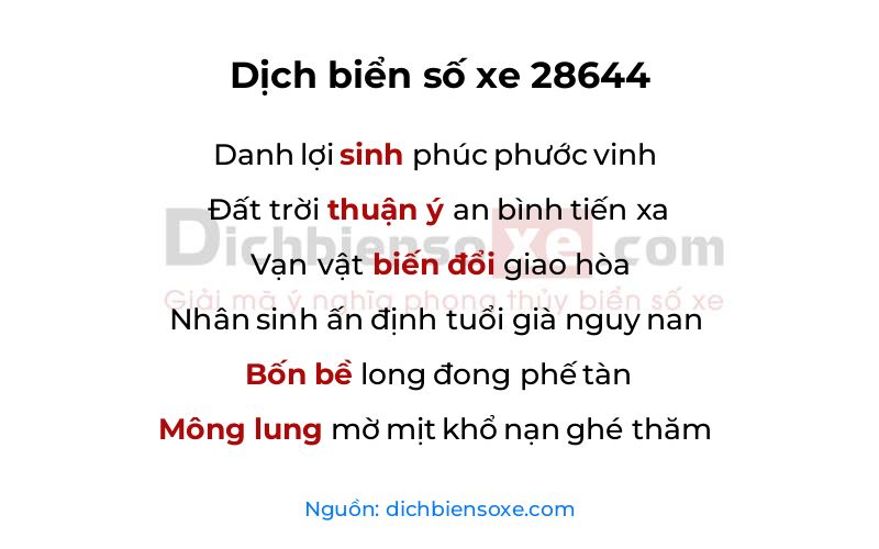 Dịch thơ biển số 28644