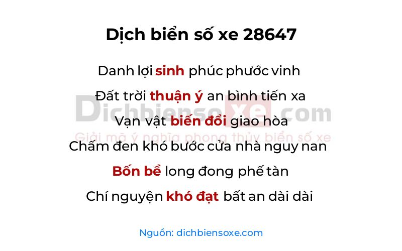 Dịch thơ biển số 28647