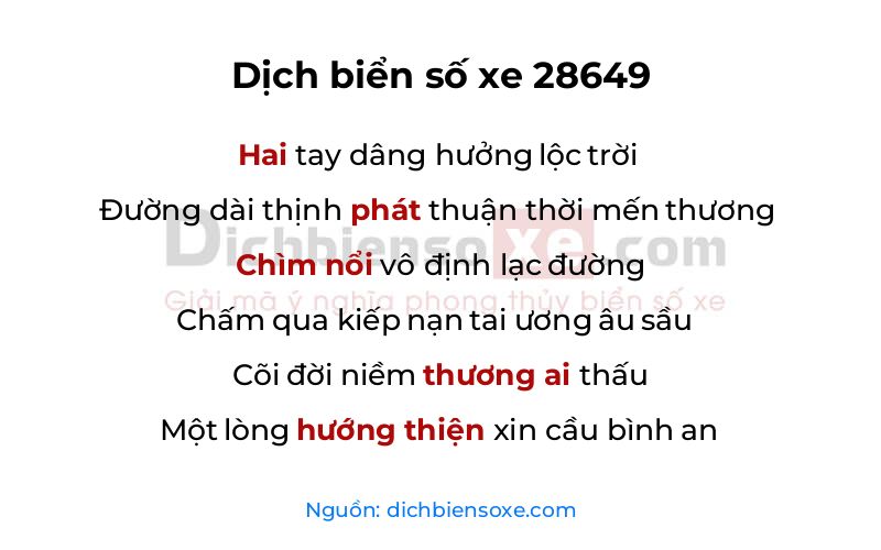 Dịch thơ biển số 28649