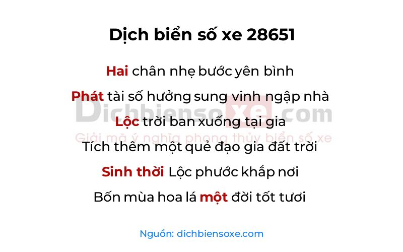 Dịch thơ biển số 28651