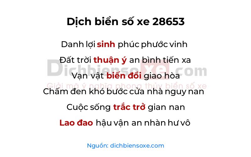 Dịch thơ biển số 28653