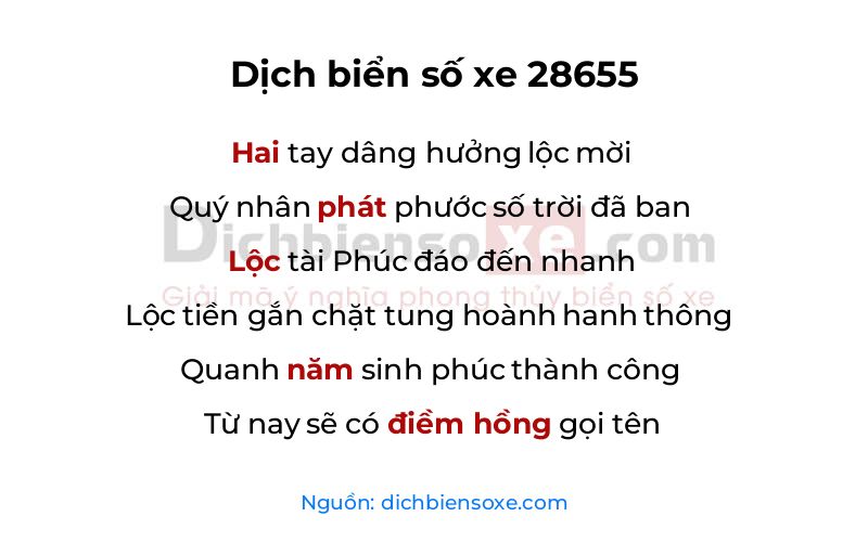 Dịch thơ biển số 28655