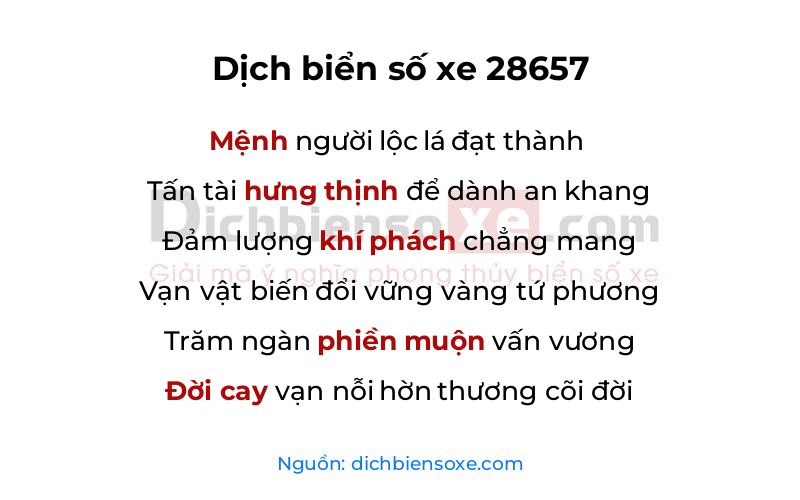 Dịch thơ biển số 28657