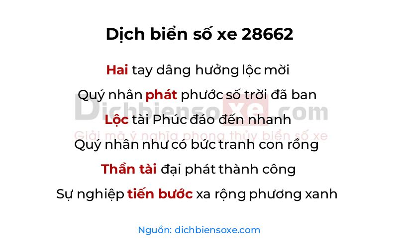 Dịch thơ biển số 28662