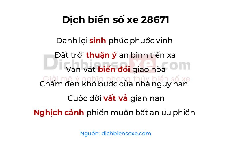 Dịch thơ biển số 28671
