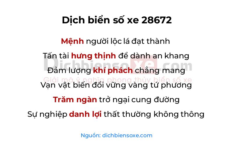 Dịch thơ biển số 28672