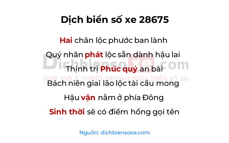 Dịch thơ biển số 28675