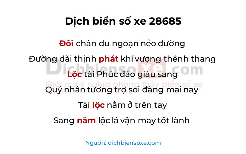 Dịch thơ biển số 28685