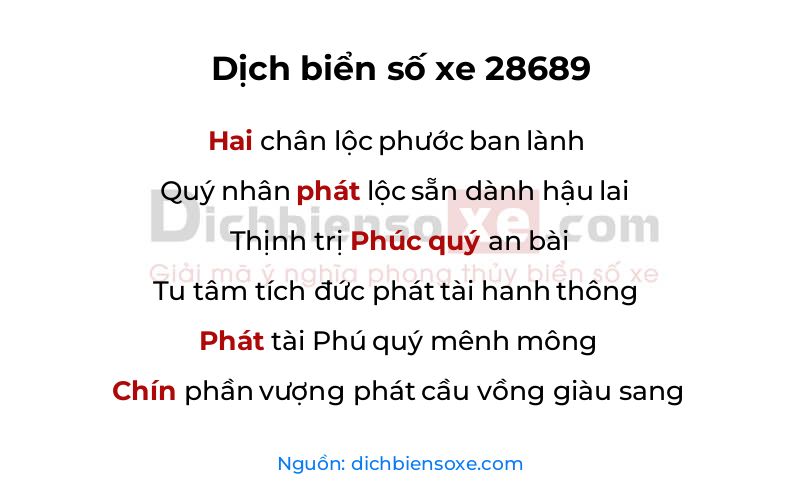 Dịch thơ biển số 28689