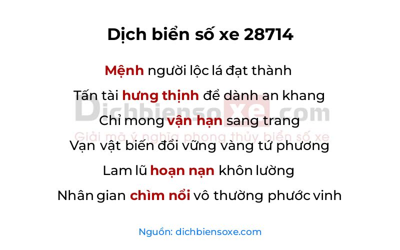 Dịch thơ biển số 28714