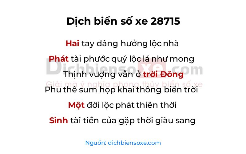 Dịch thơ biển số 28715