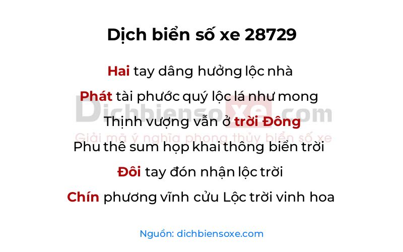 Dịch thơ biển số 28729