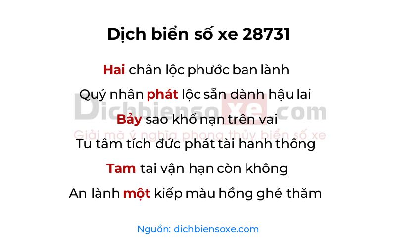 Dịch thơ biển số 28731