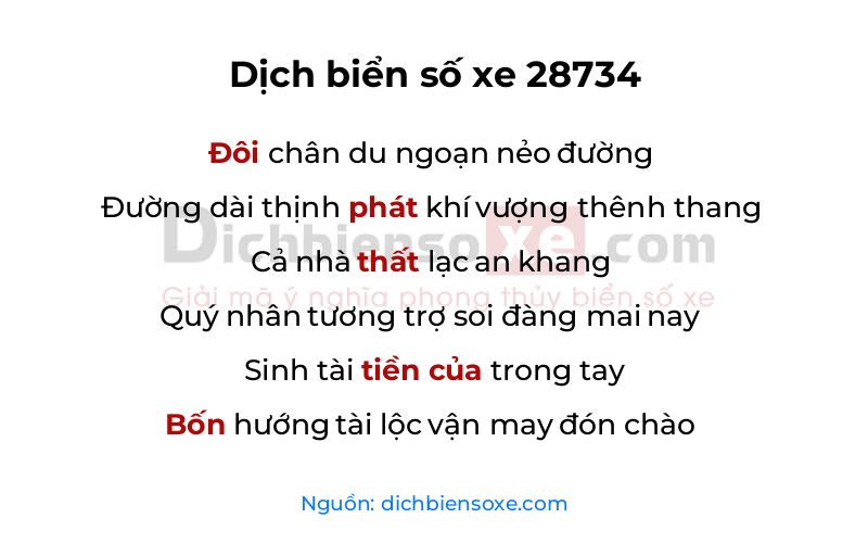 Dịch thơ biển số 28734