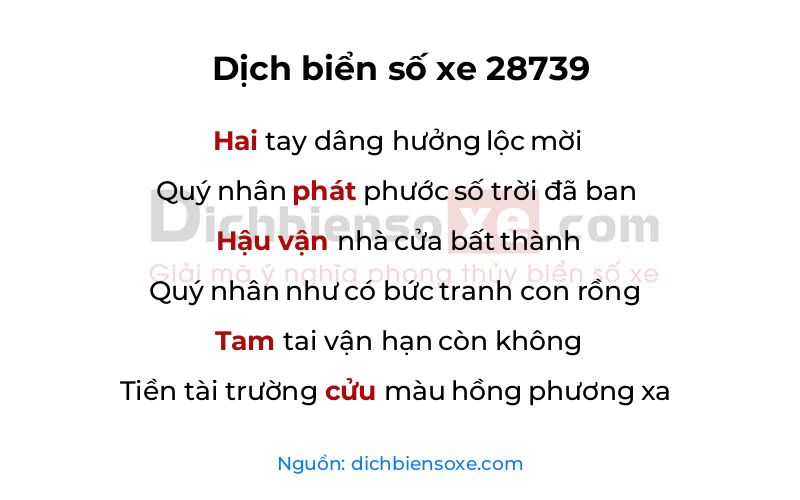 Dịch thơ biển số 28739