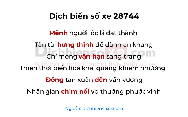 Dịch thơ biển số 28744