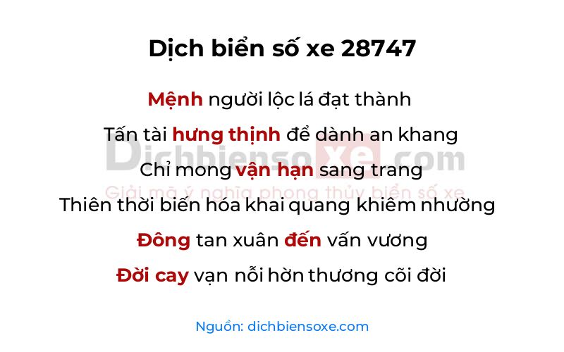 Dịch thơ biển số 28747