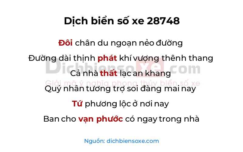 Dịch thơ biển số 28748