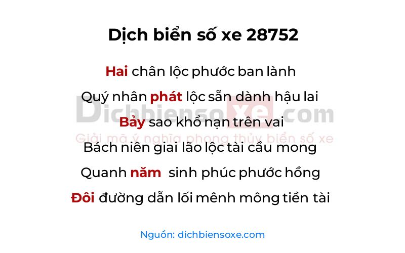 Dịch thơ biển số 28752
