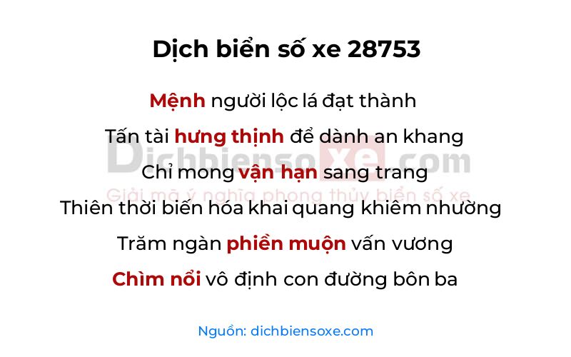 Dịch thơ biển số 28753