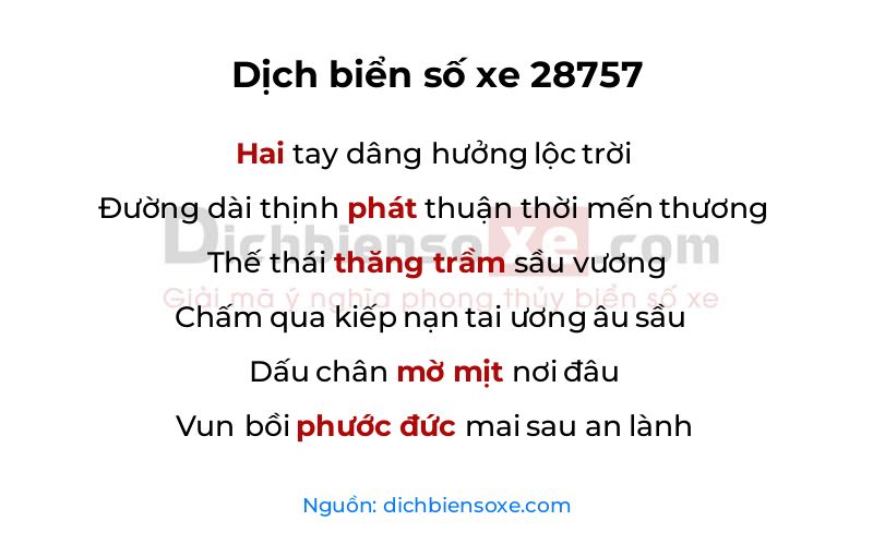 Dịch thơ biển số 28757