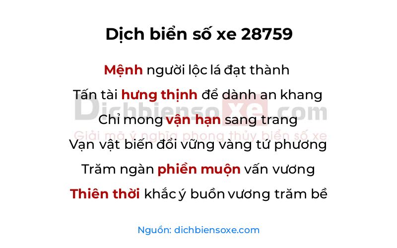 Dịch thơ biển số 28759