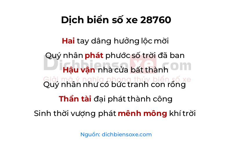 Dịch thơ biển số 28760