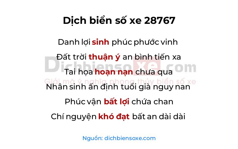 Dịch thơ biển số 28767