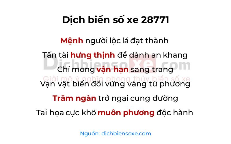 Dịch thơ biển số 28771