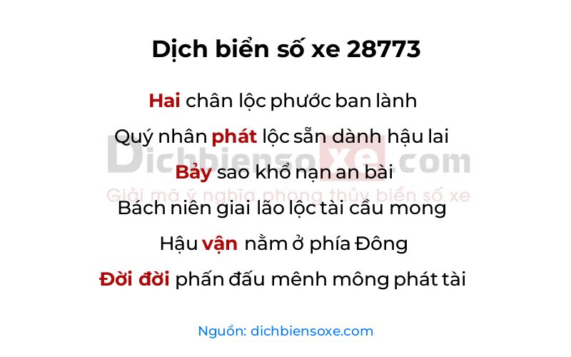 Dịch thơ biển số 28773