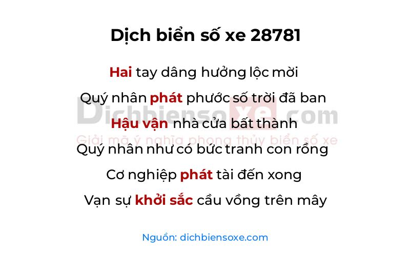 Dịch thơ biển số 28781