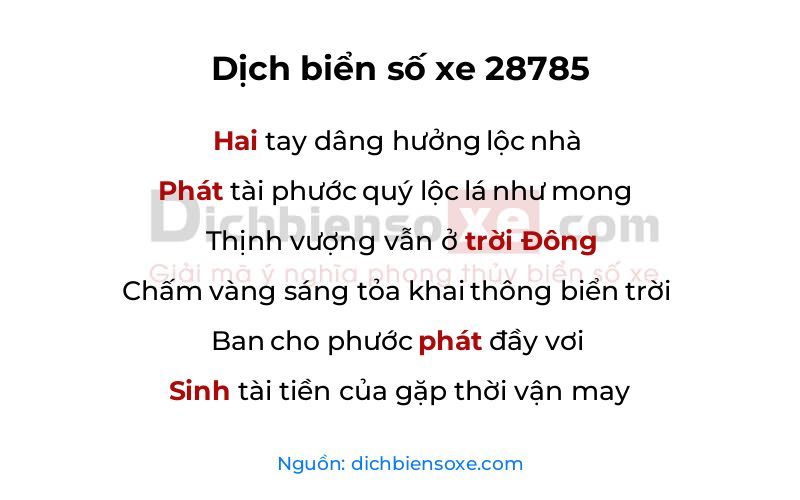 Dịch thơ biển số 28785