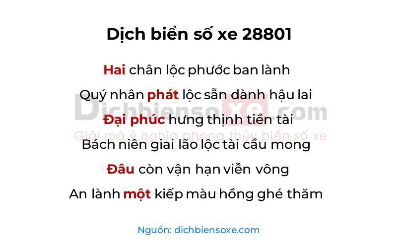 Dịch thơ biển số 28801