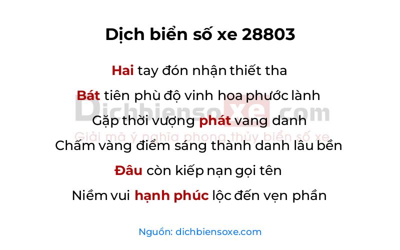 Dịch thơ biển số 28803