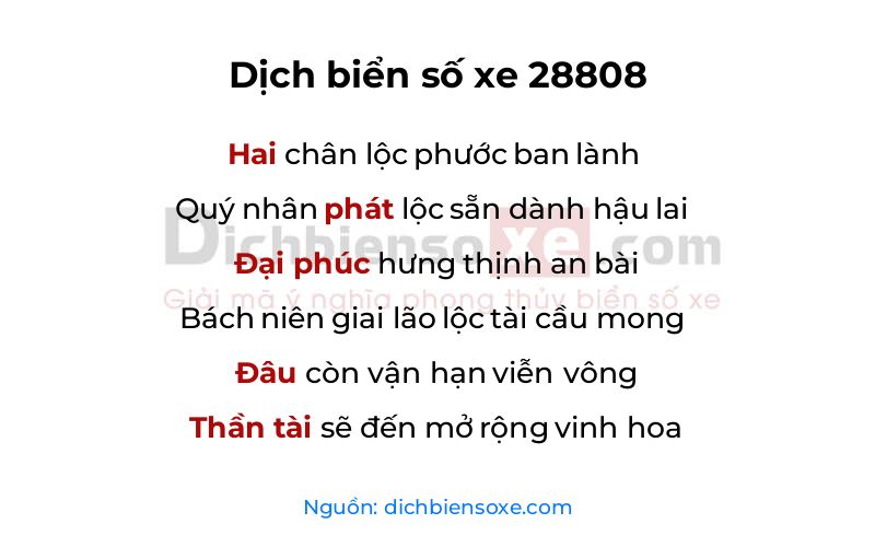 Dịch thơ biển số 28808