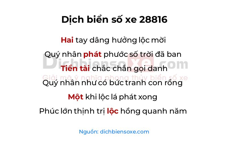 Dịch thơ biển số 28816