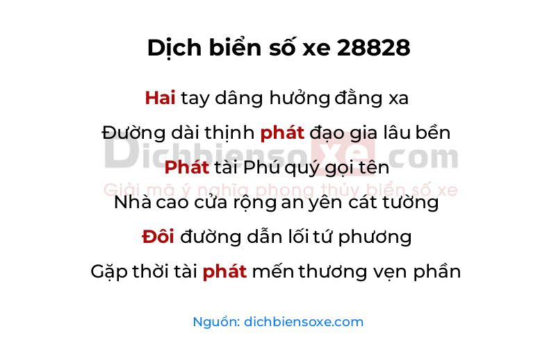 Xem ý nghĩa phong thủy biển số xe 28828 (Đại Phát Mãi Phát)