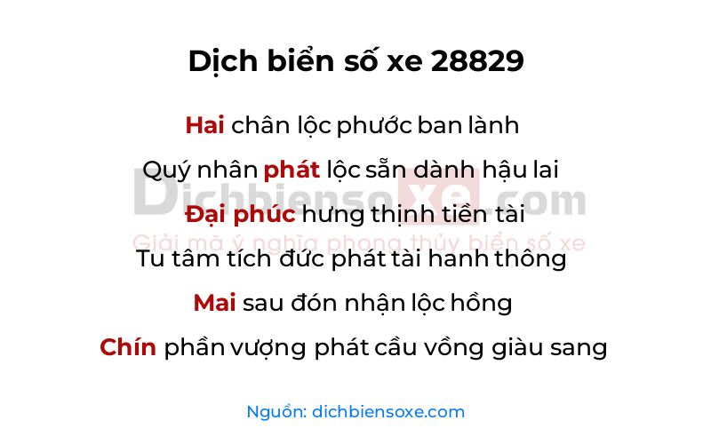 Dịch thơ biển số 28829