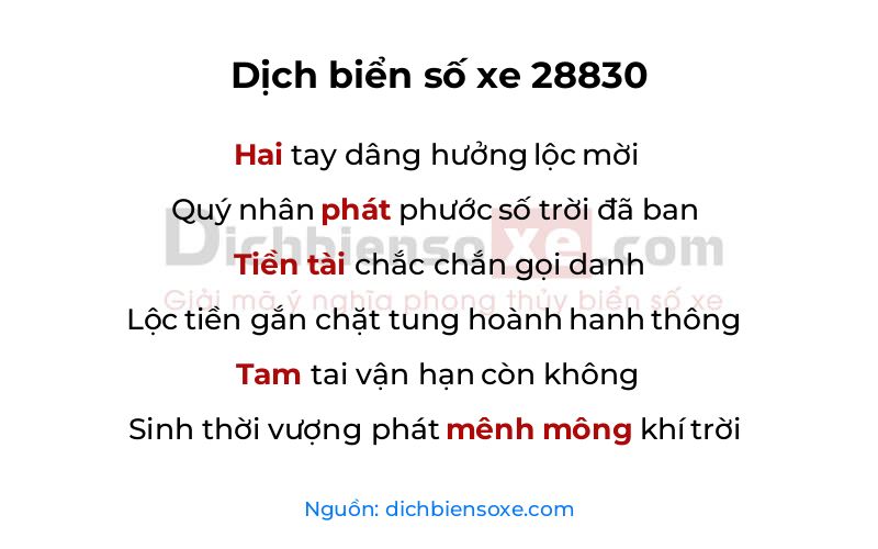 Dịch thơ biển số 28830