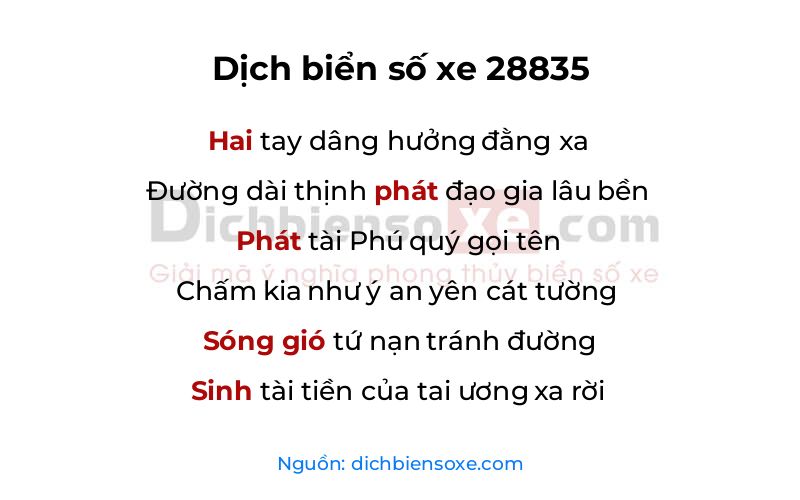 Dịch thơ biển số 28835