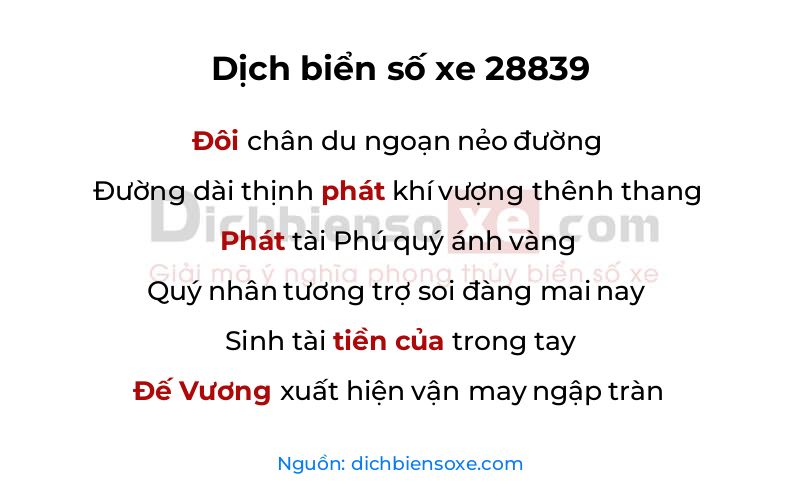 Dịch thơ biển số 28839