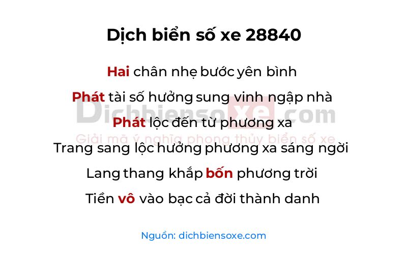 Dịch thơ biển số 28840