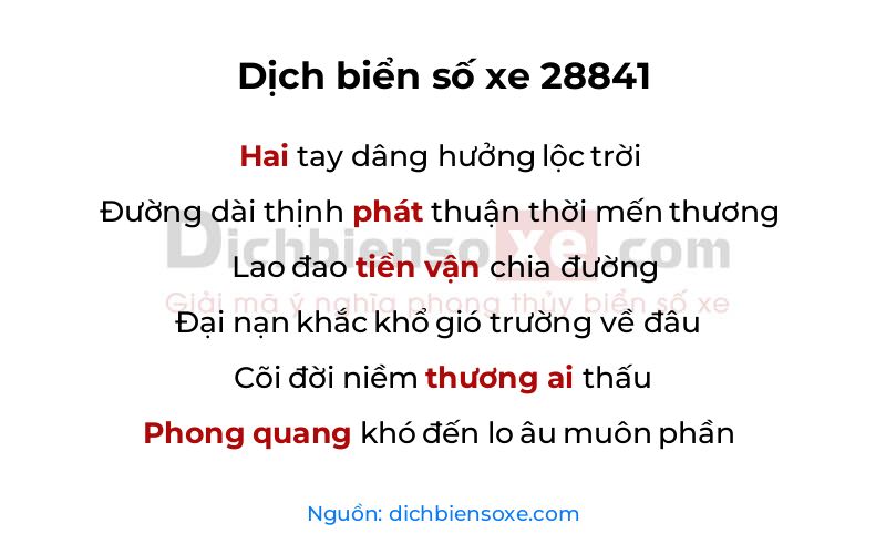 Dịch thơ biển số 28841