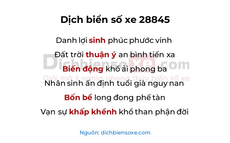 Dịch thơ biển số 28845