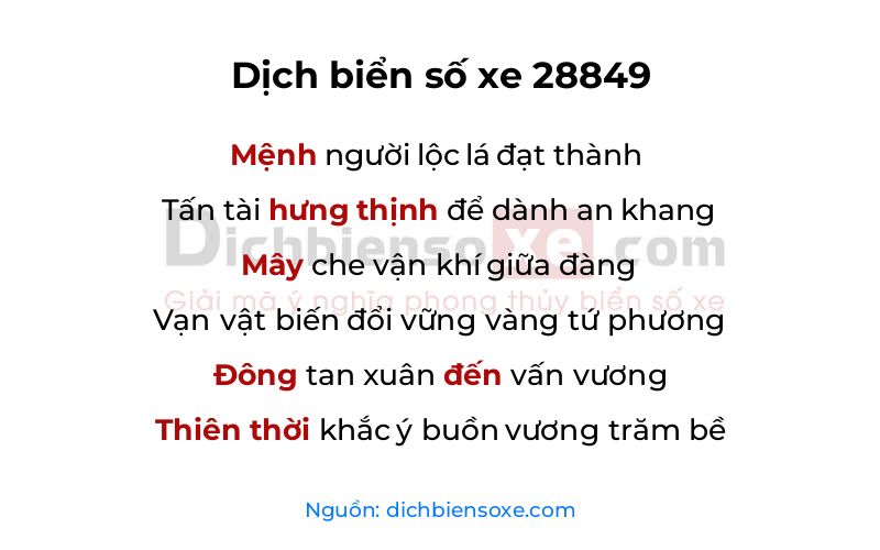 Dịch thơ biển số 28849