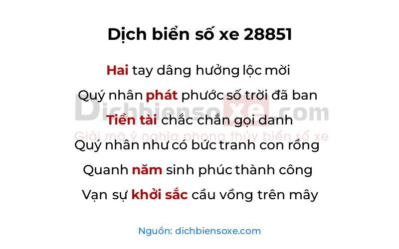 Dịch thơ biển số 28851