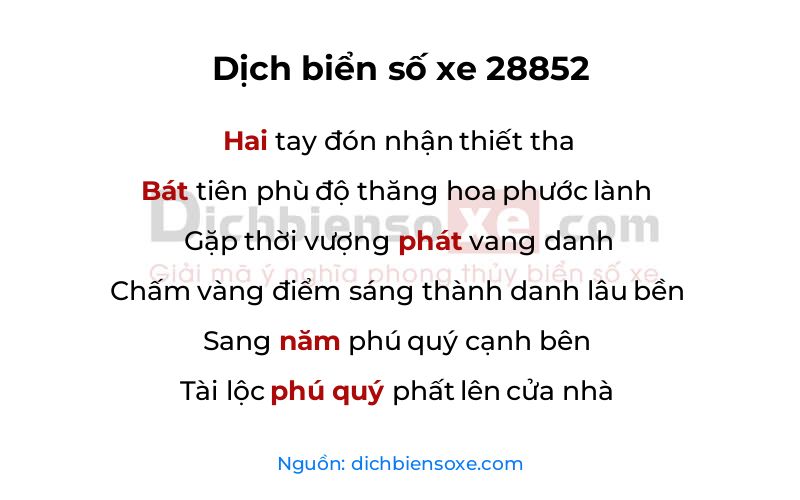 Dịch thơ biển số 28852