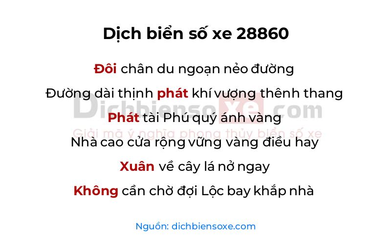 Dịch thơ biển số 28860